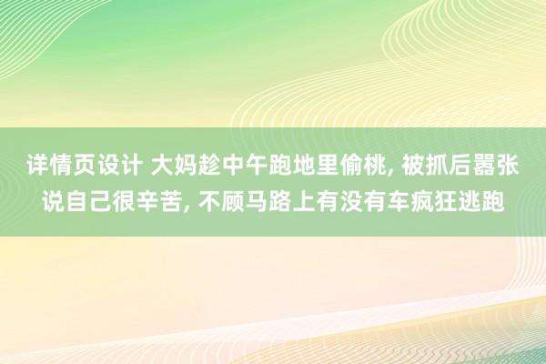 详情页设计 大妈趁中午跑地里偷桃, 被抓后嚣张说自己很辛苦, 不顾马路上有没有车疯狂逃跑